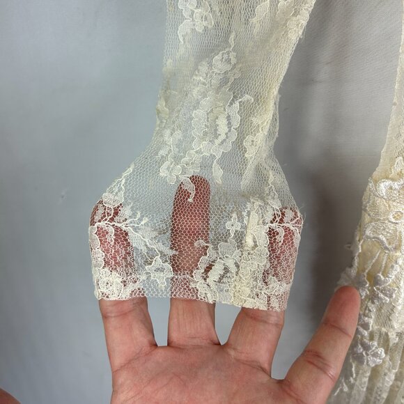 Ladies drop waist dress buttercream medium maxi lace sheer whimsy capsule fairy - Picture 12 of 13